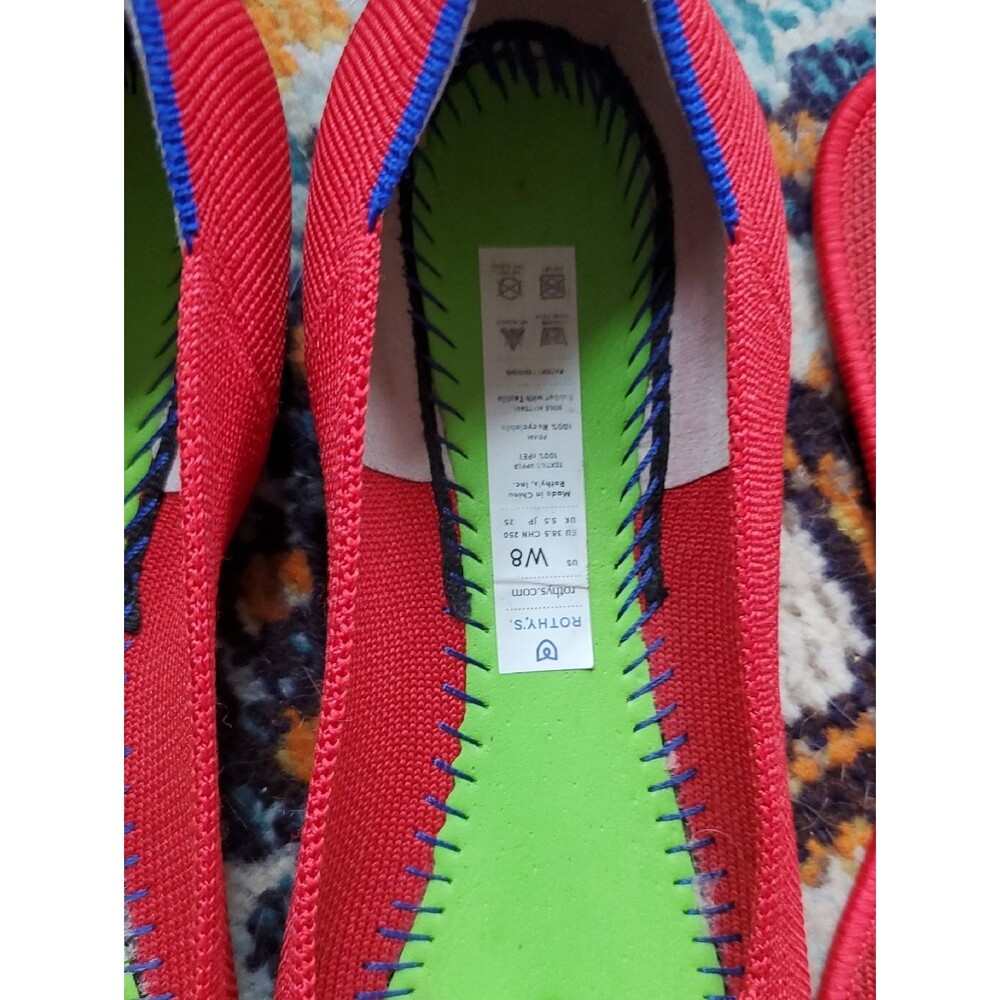 Rothy's Bright Red Round Toe Knit Slip-On Ballet Flats Size W8 - Picture 2 of 7